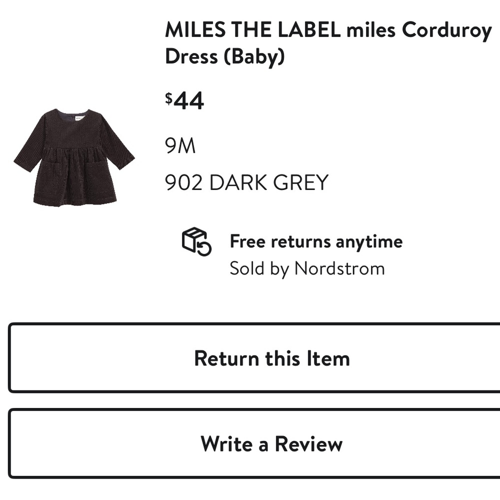 NWOT Miles the Label 9M Corduroy Dress